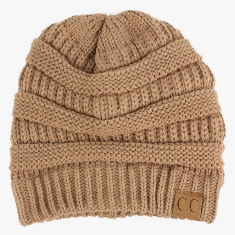 C.C Adult OS Taupe Chunky Cable Knit Beanie‎